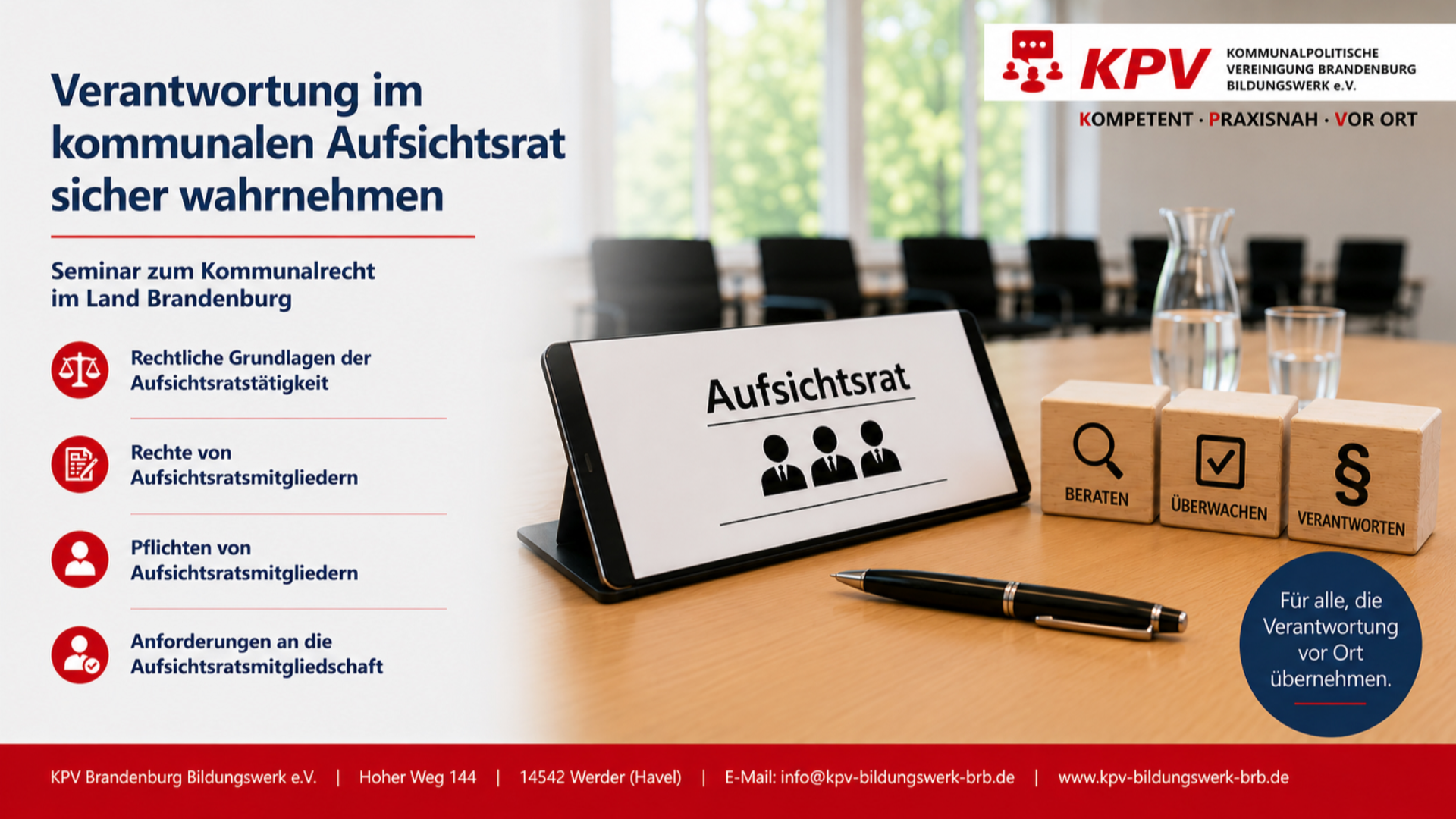 27.7.26: Verantwortung im kommunalen Aufsichtsrat sicher wahrnehmen -  jetzt direkt zum  Online-Seminar anmelden!